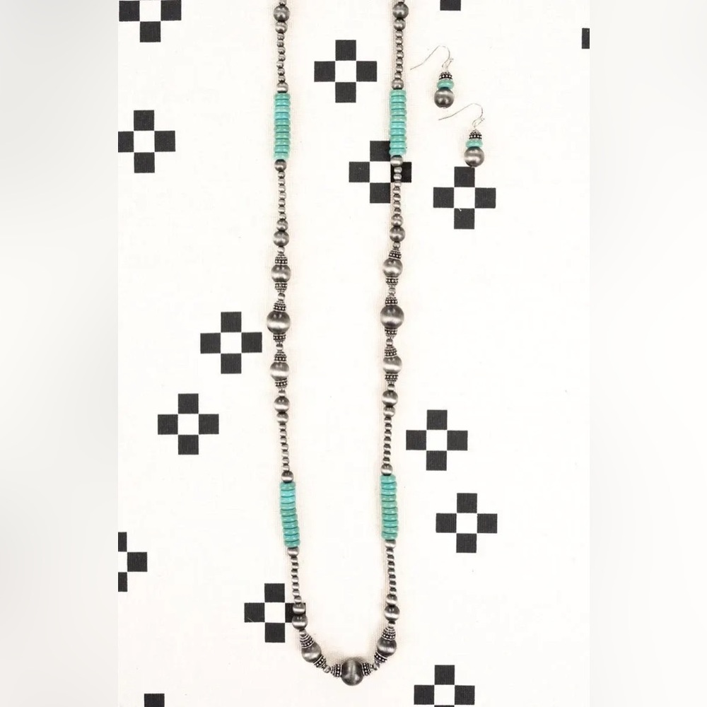 Faux Turquoise Bead & Silver Station Necklace - Women Jewelry Necklaces